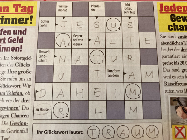 ドイツ語のクロスワードパズル Kreuzworträtsel